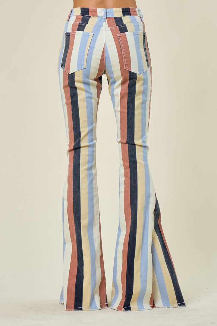 Saints &amp; Hearts - SIP6145A YELLOW MULTI STRIPED WESTERN FLARED BOTTOMS