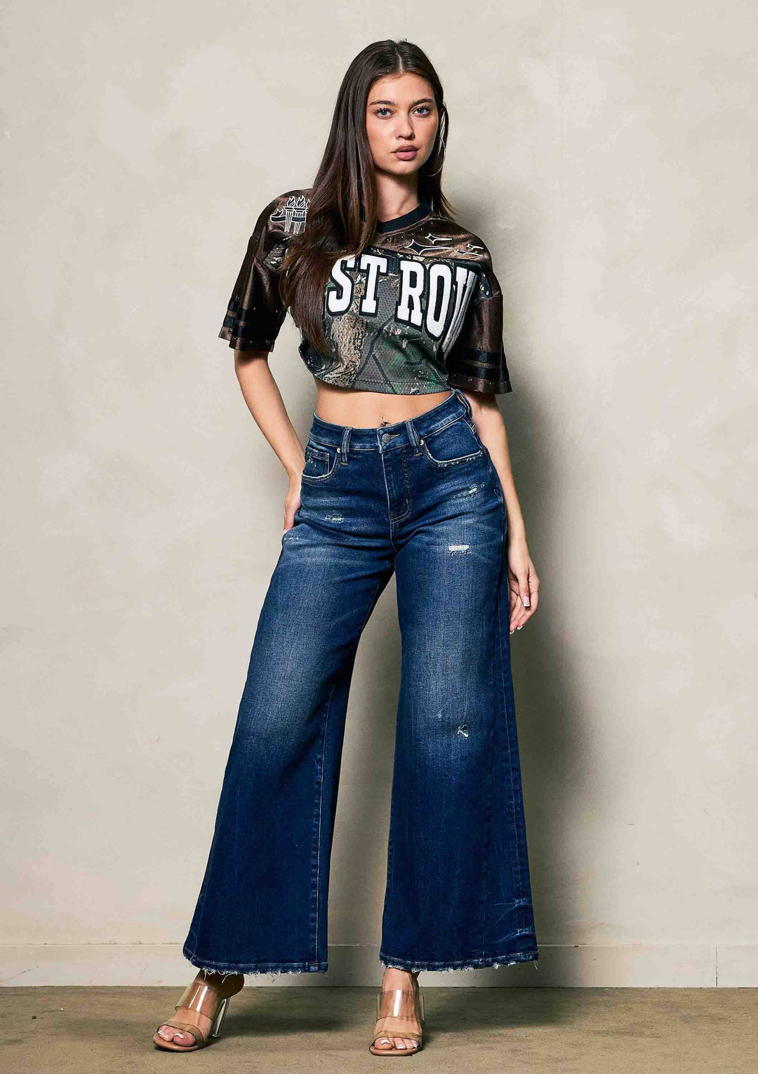 Vibrant M.i.U - Subtle Distressed Palazzo Jeans