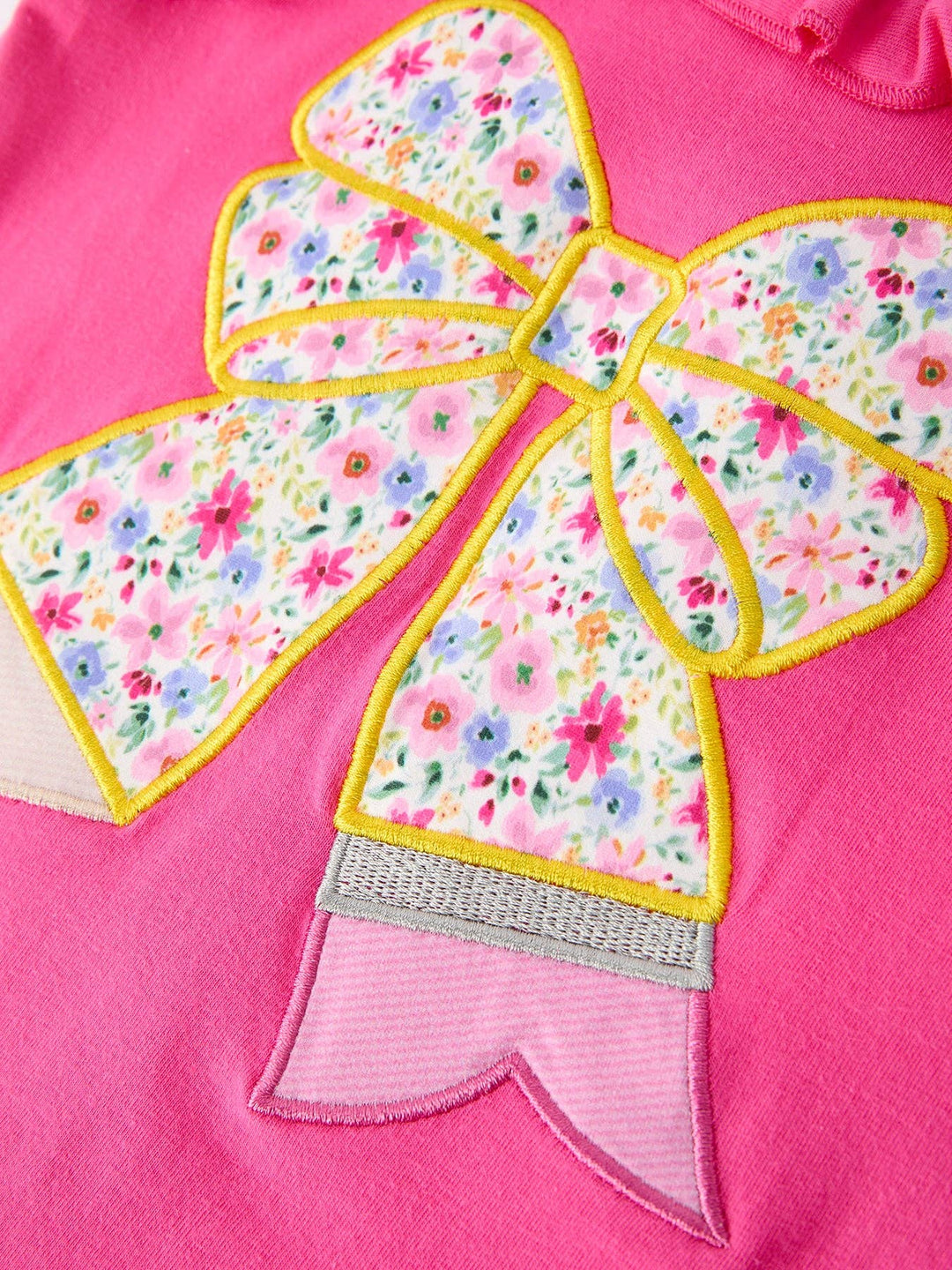 Girls Floral Bow Applique Top Ruffle Shorts Set