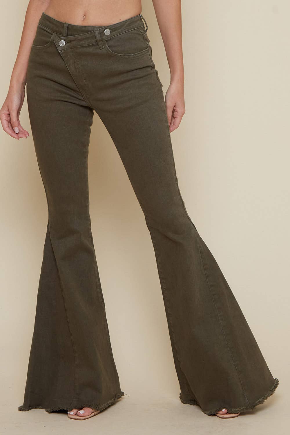 Saints &amp; Hearts - SIP6212A OLIVE CRISS CROSS UPSIZED BELL BOTTOM JEAN