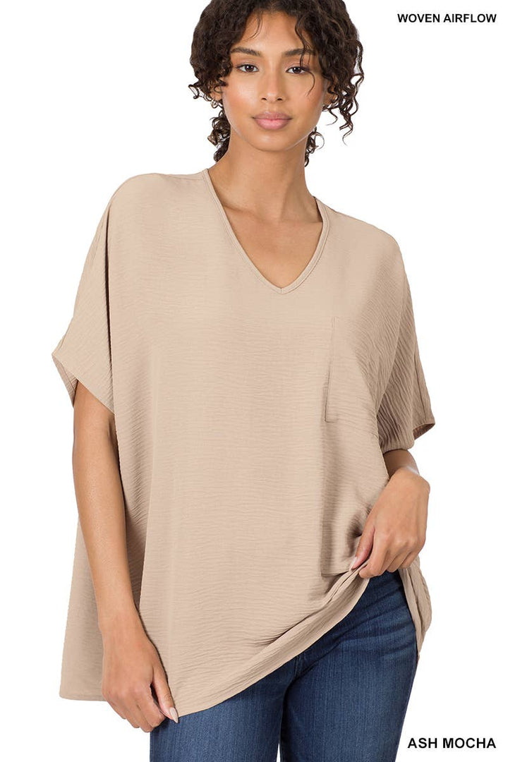 42POPS - SI-24049 Airflow V Neck Short Sleeve Top with pocket