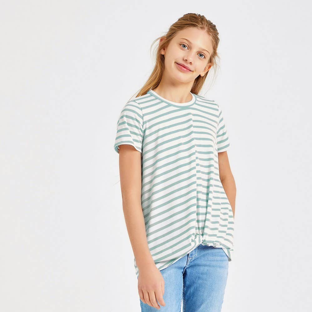 Good Girl - Kids Twist Knot Stripe Knit Short Sleeve Tee
