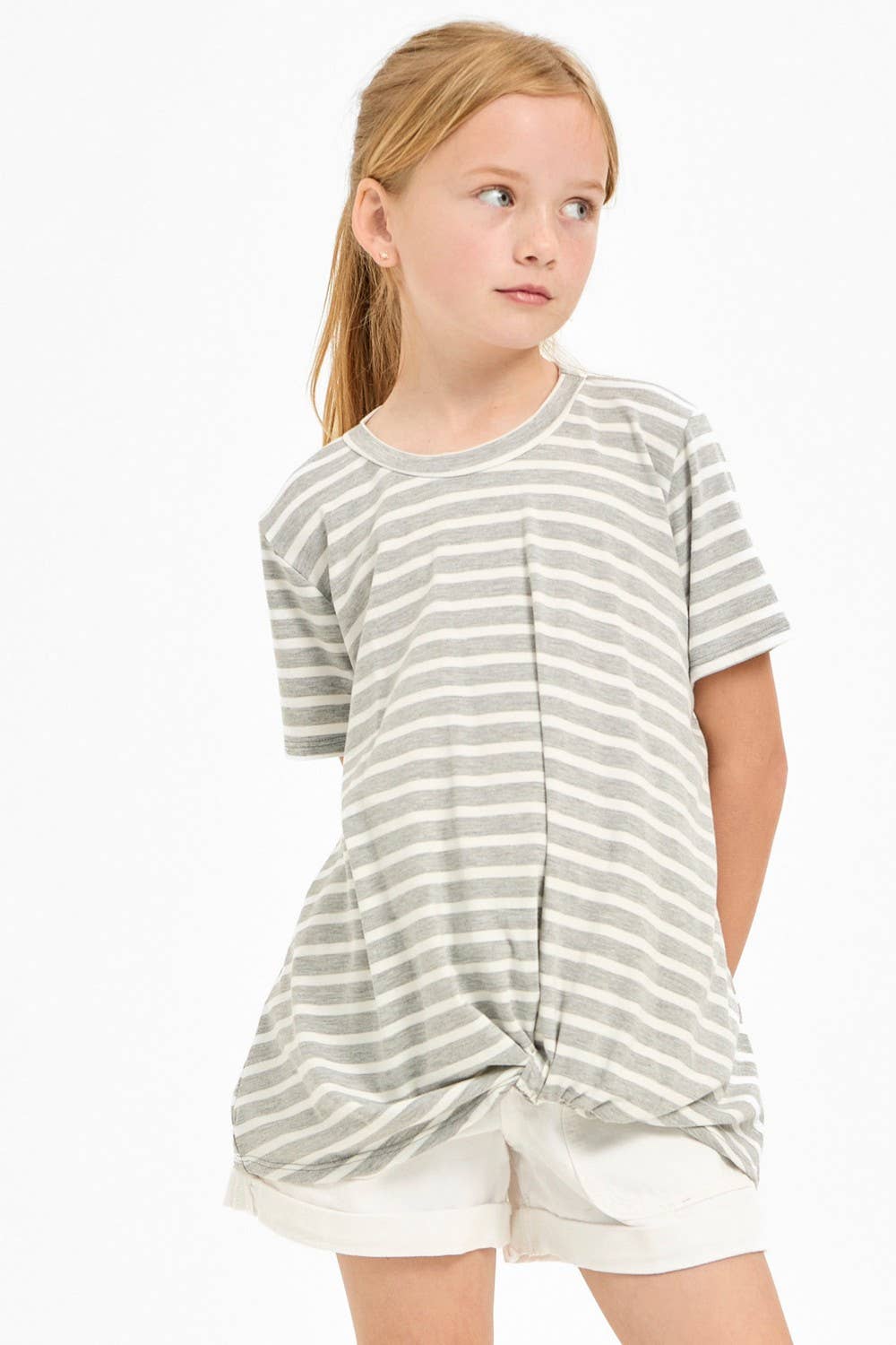 Good Girl - Kids Twist Knot Stripe Knit Short Sleeve Tee