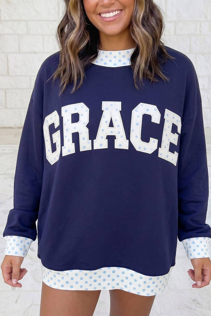1 the Woman - FAITH Letter Patch Embroidery Mock Neck Sweatshirt S–4X