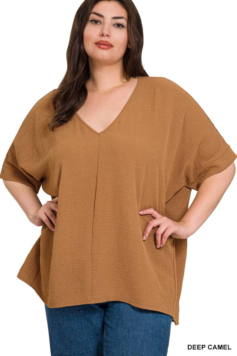 Plus Airflow V Neck Dolman Short Sleeve Top