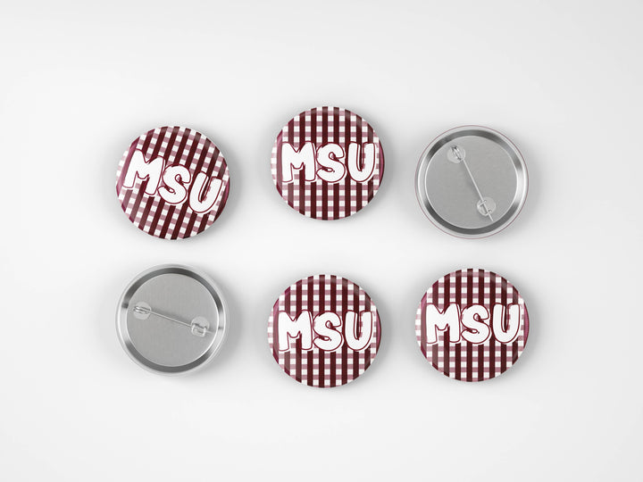 Mississippi State Gingham Button