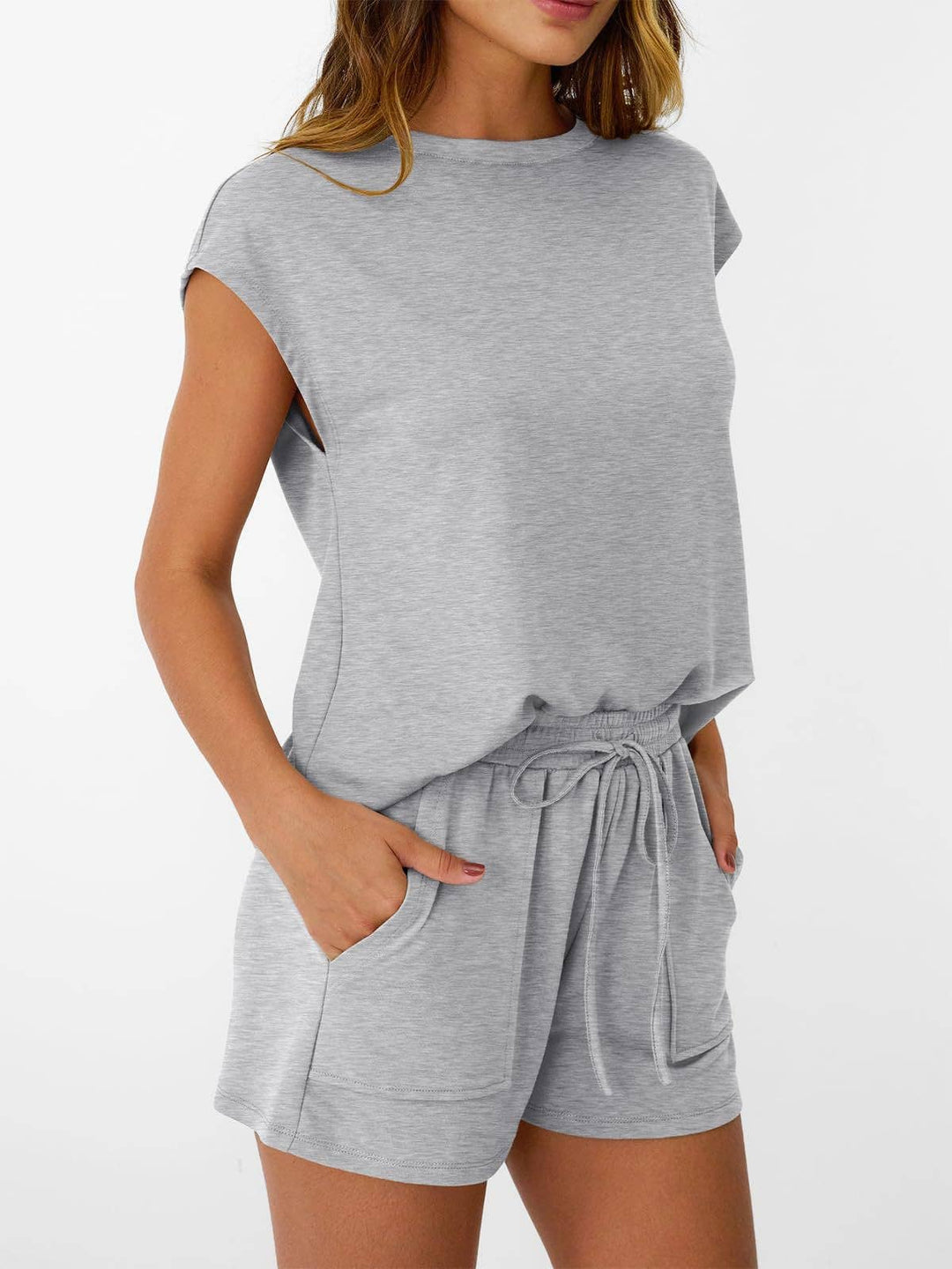 Casual Lounge Set Cap Sleeve Top Drawstring Shorts