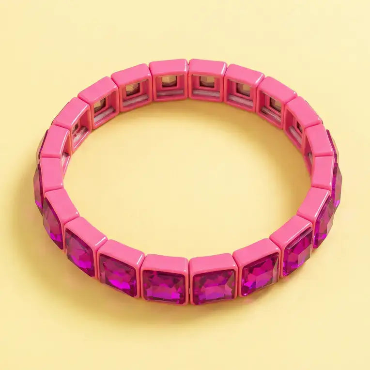 Taylor Elliott Designs - Enamel Stretch Bracelet - Square Gems - Libby -