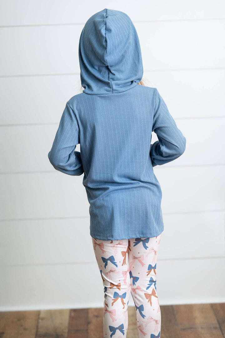 Girls Blue Ruffle Hi-Lo Hoodie &amp; Coquette Bow Legging Set