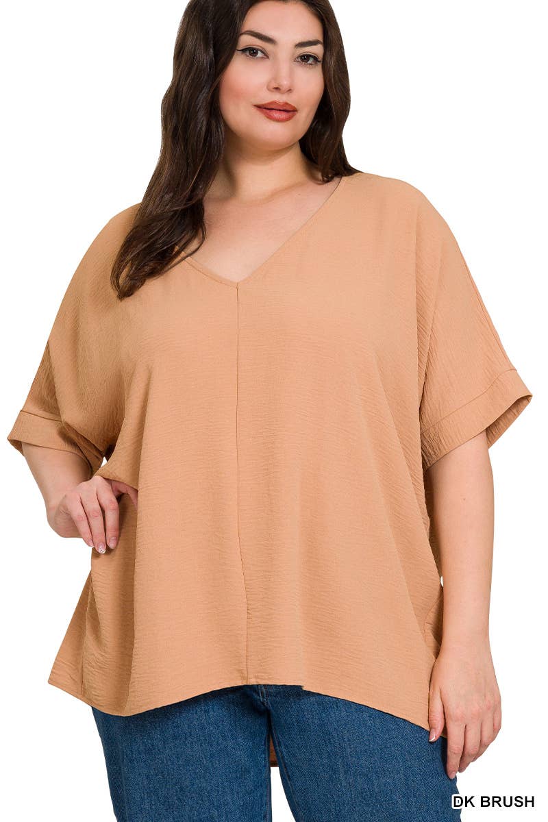 Plus Airflow V Neck Dolman Short Sleeve Top