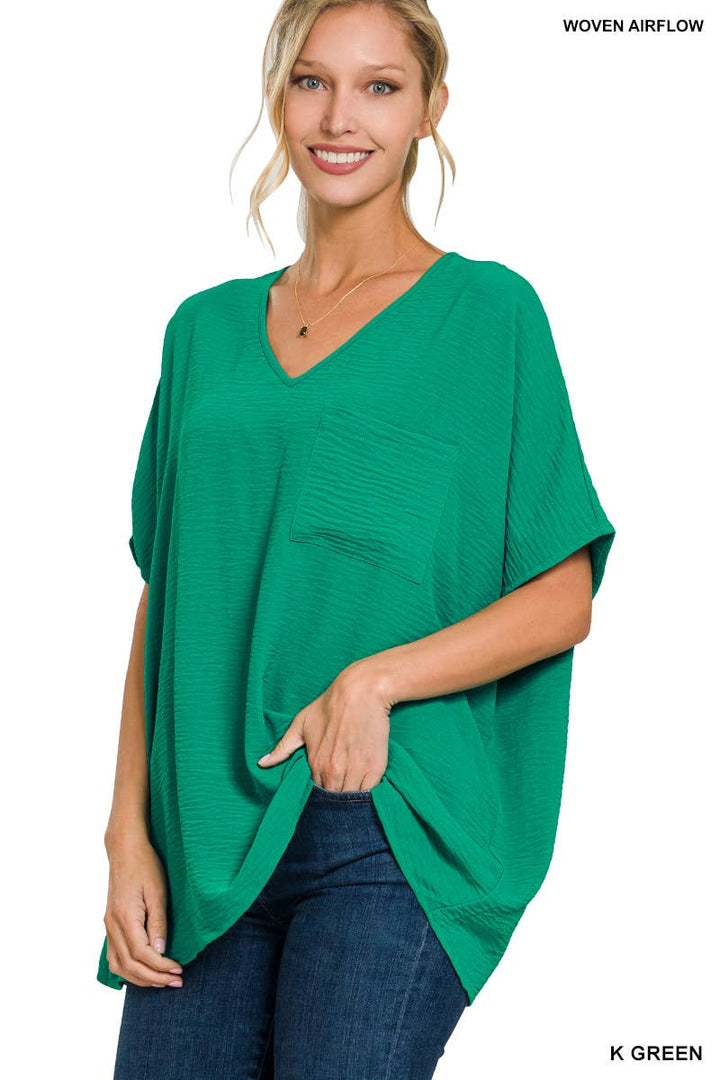 42POPS - SI-24049 Airflow V Neck Short Sleeve Top with pocket