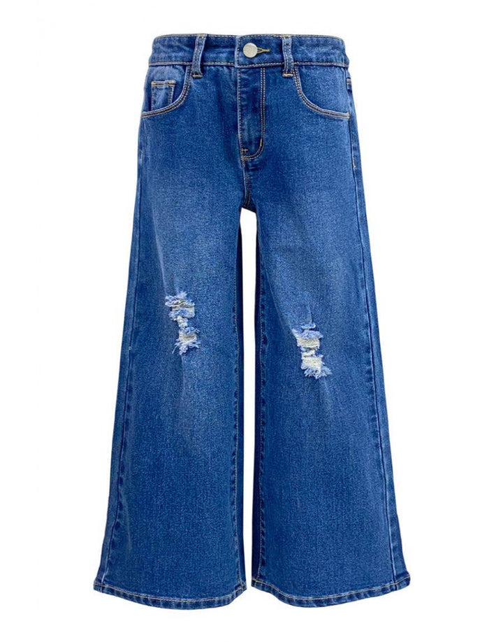 Girl Wide Leg Denim Jeans w/ Distress