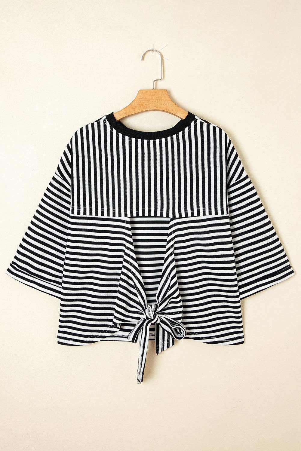 Red Stripe Bow Cutout Back Drop Shoulder Loose Tee