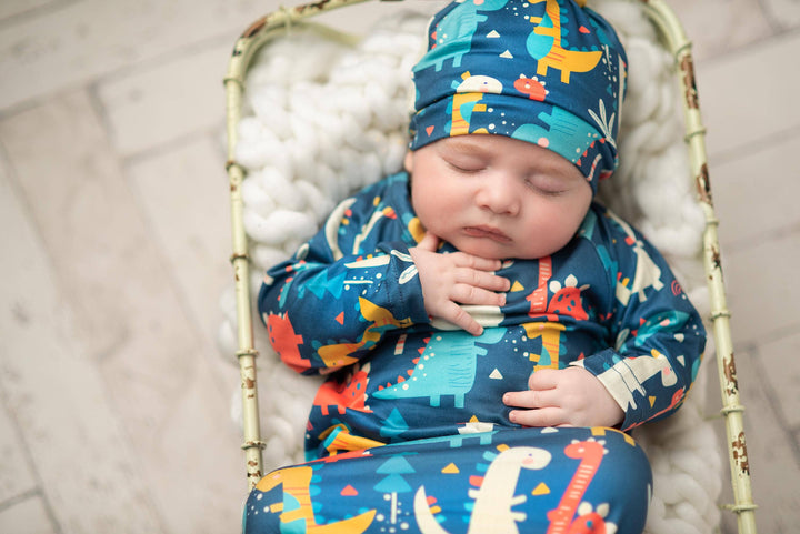 Infant Dino Baby Gown and Hat Set