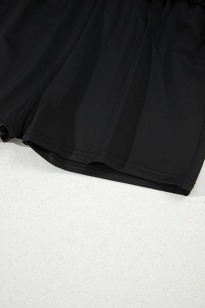 Black High Waist Drawstring Tennis Skort with Lining