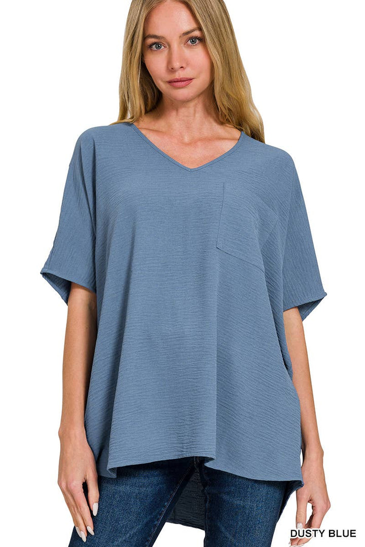 42POPS - SI-24049 Airflow V Neck Short Sleeve Top with pocket