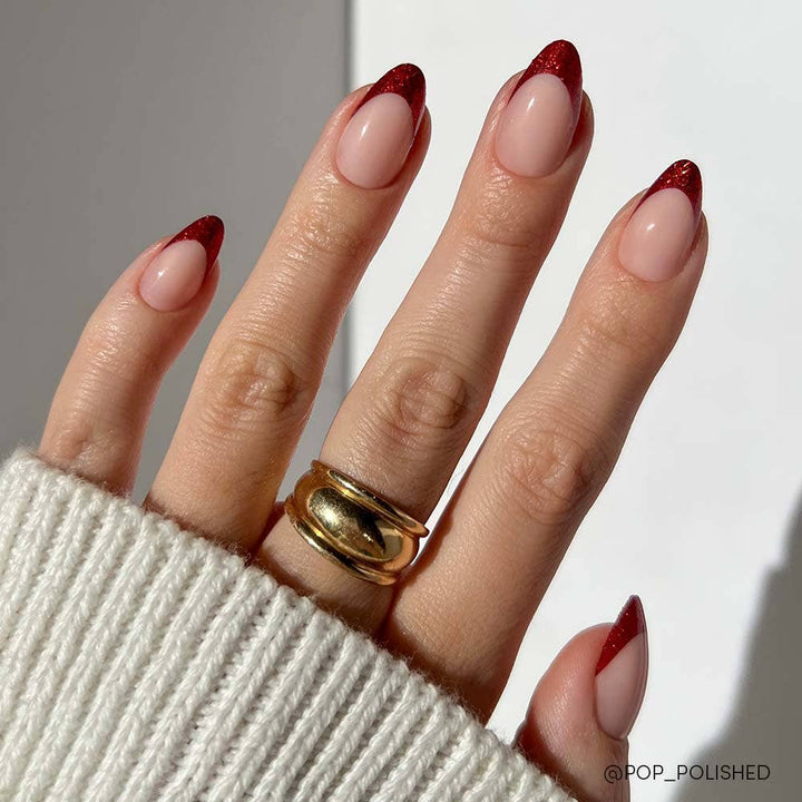 Glamnetic - Red Affair Press-On Nails | Short Almond Red Glitter Tips