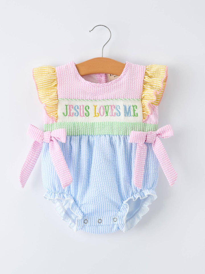 Rylee Faith Designs - Jesus Loves Me "Embroidered Baby Girls Romper