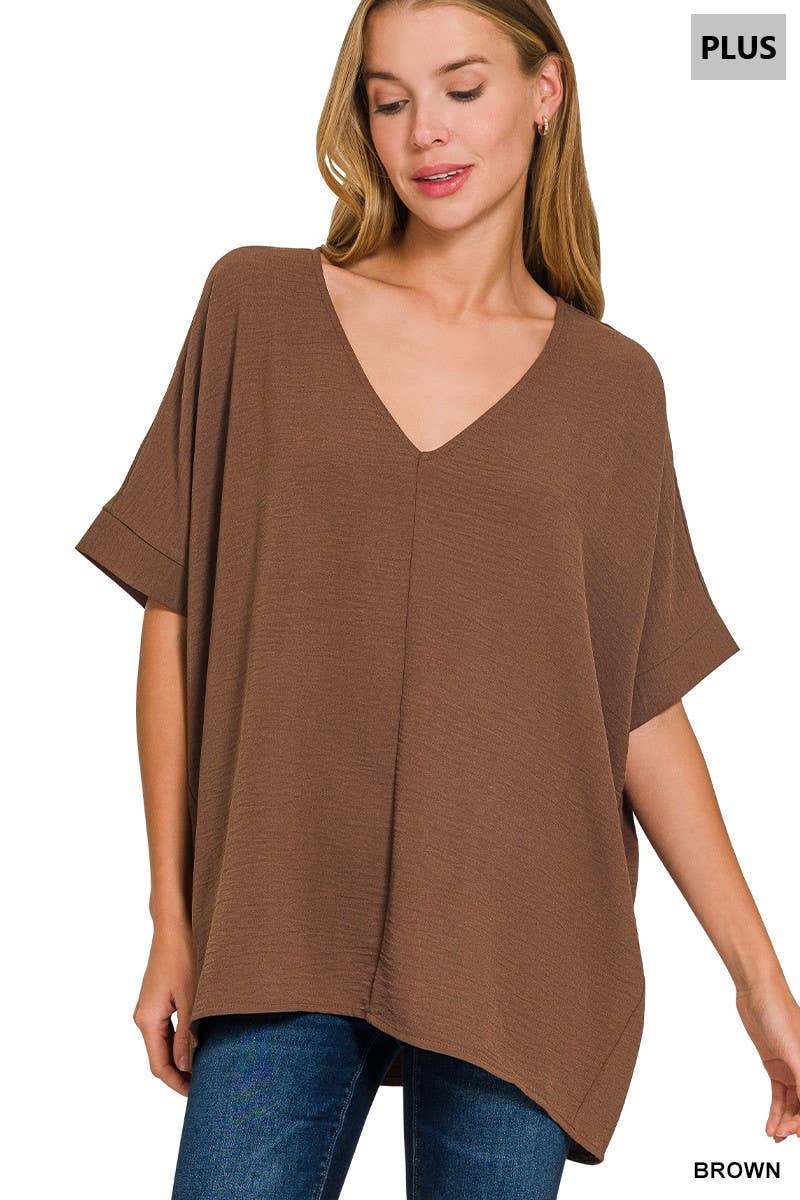 Plus Airflow V Neck Dolman Short Sleeve Top