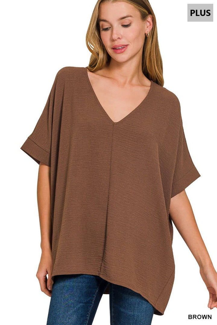 Plus Airflow V Neck Dolman Short Sleeve Top