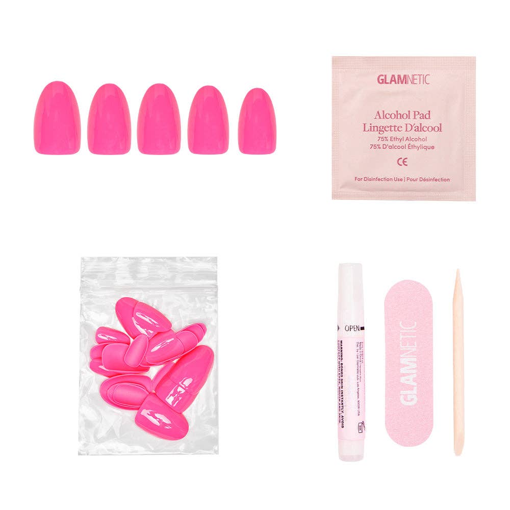 Glamnetic - Hot Pink Press-On Nails | Solid Nails | Short Oval Length