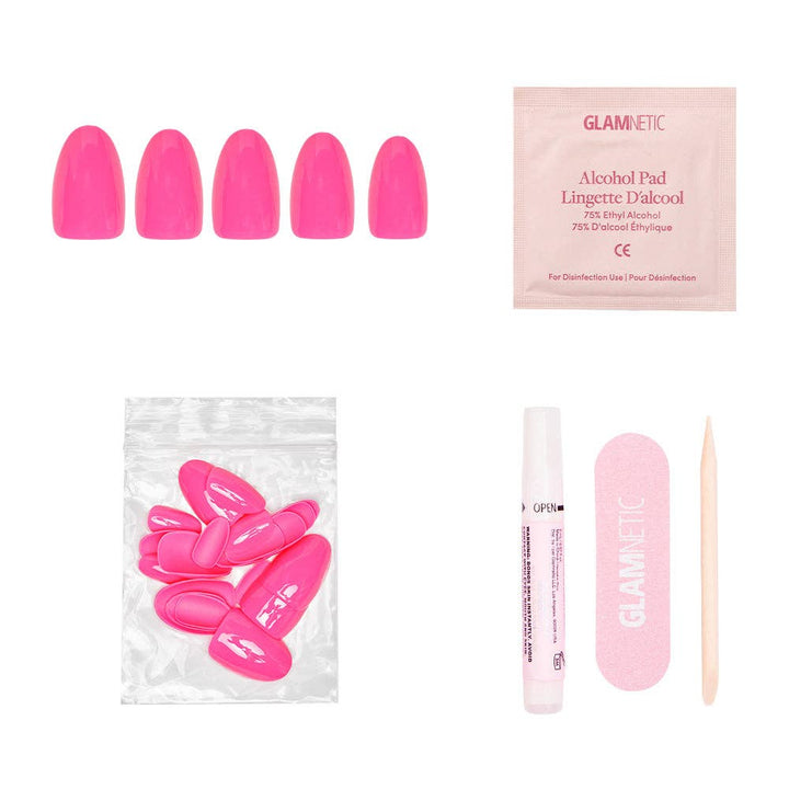 Glamnetic - Hot Pink Press-On Nails | Solid Nails | Short Oval Length
