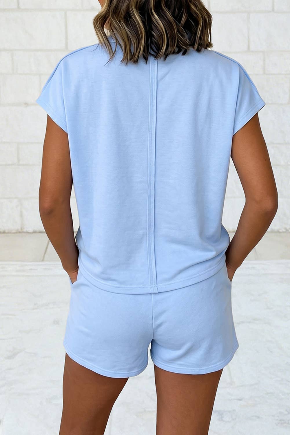 Loose Polo Tee Elastic Waist 2pcs Short Set