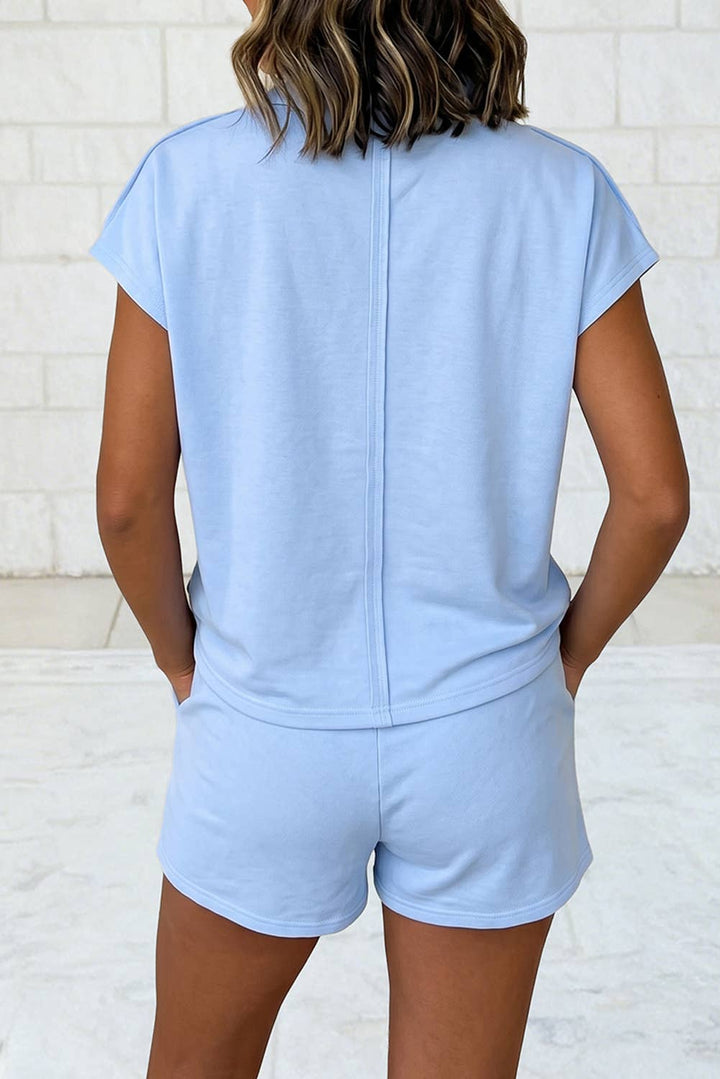 Loose Polo Tee Elastic Waist 2pcs Short Set
