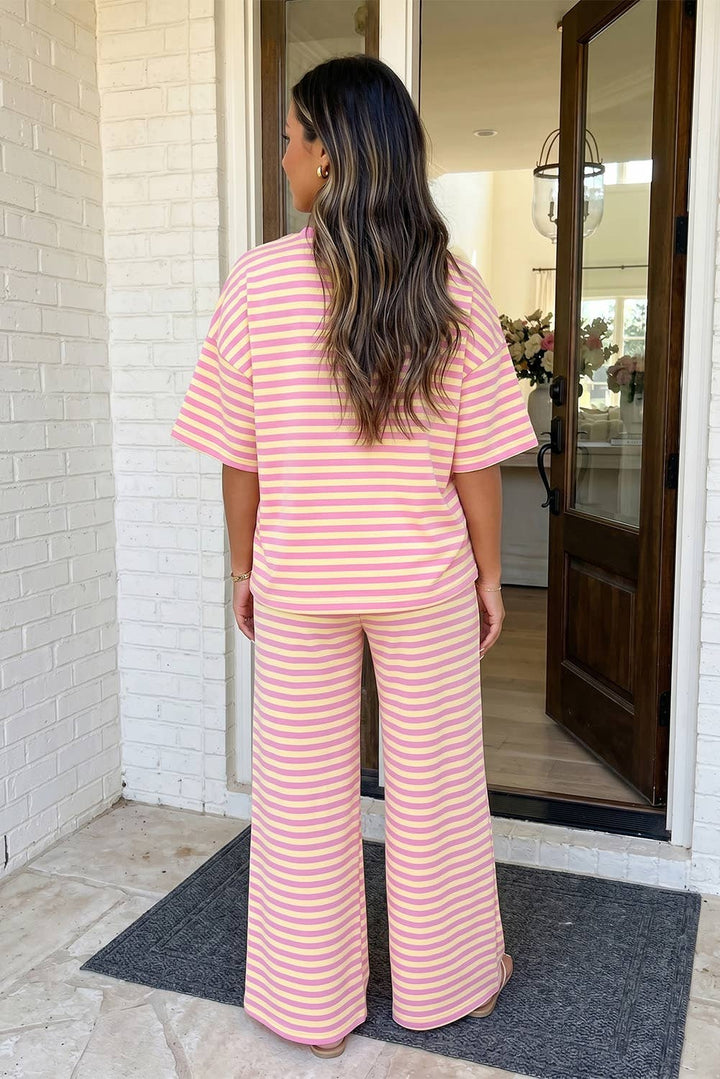 Stripe Drawstring Casual Lounge 2 Piece Set