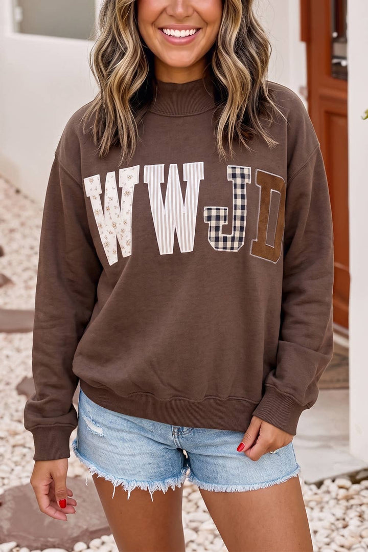 Little Daisy Closet - F/W26 WWJD Embroidered Patch Mock Neck Sweatshirt| S-4X