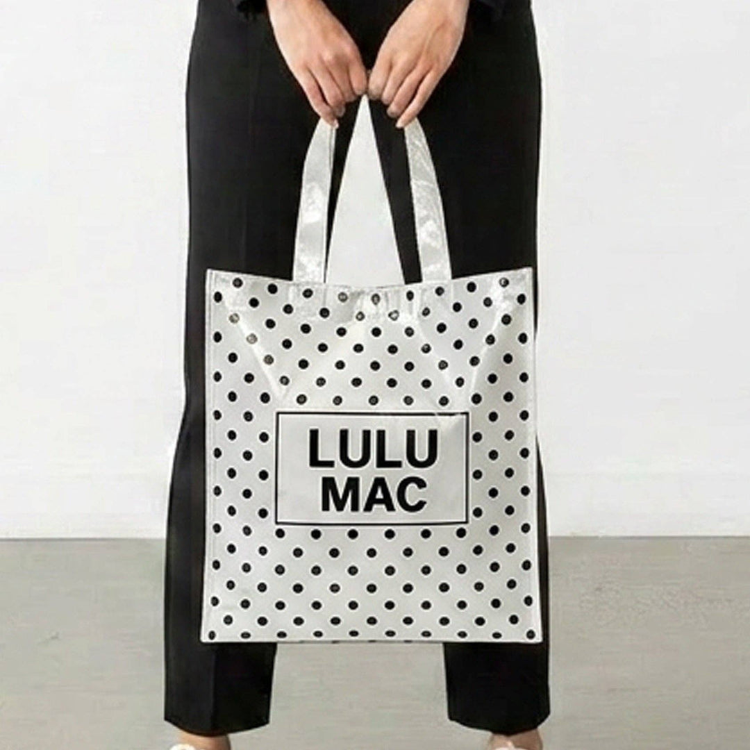 LULU MAC  LM-BG-1004 REUSABLE TOTE-WHITE BLACK DOTS
