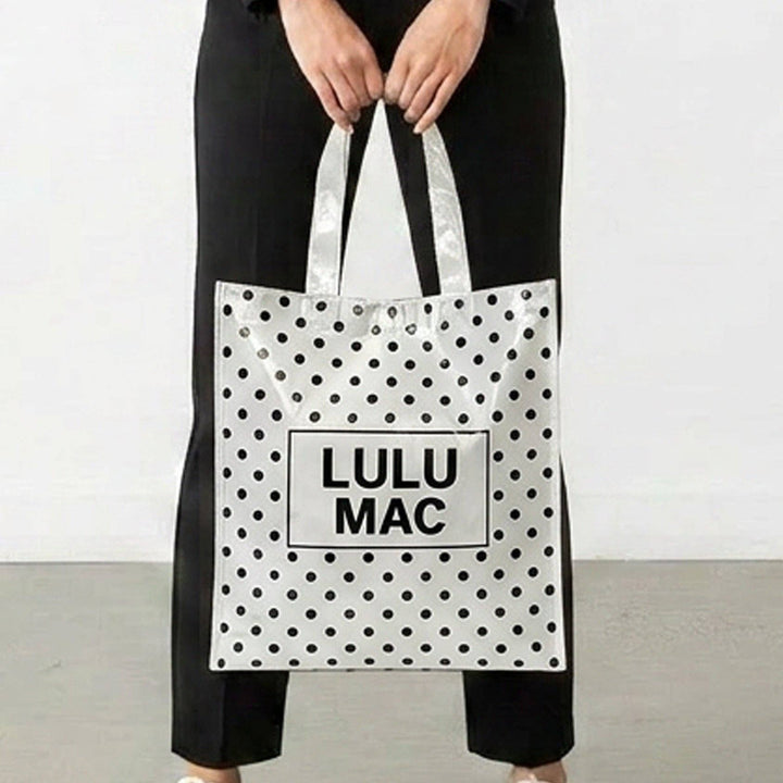 LULU MAC  LM-BG-1004 REUSABLE TOTE-WHITE BLACK DOTS