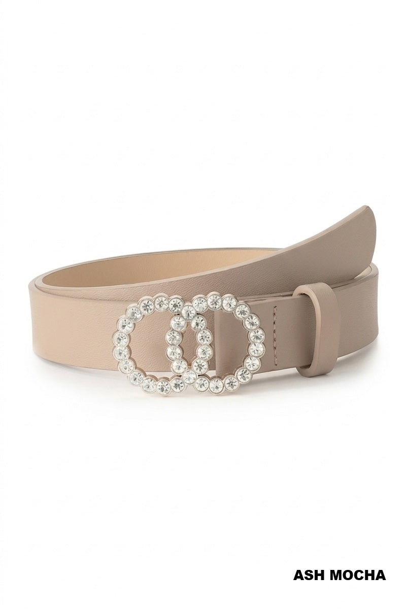 Rhinestone double ring buckle fashion belt