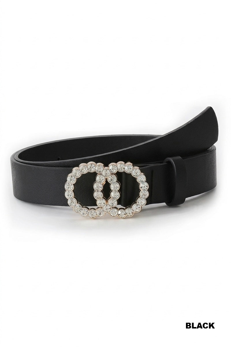 Rhinestone double ring buckle fashion belt