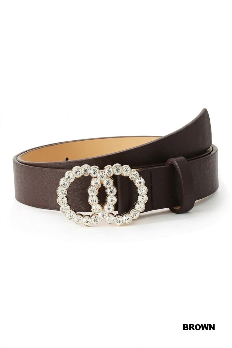 Rhinestone double ring buckle fashion belt