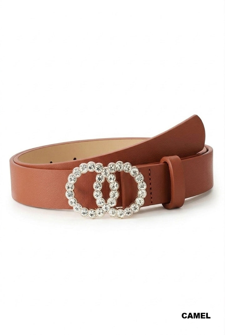 Rhinestone double ring buckle fashion belt