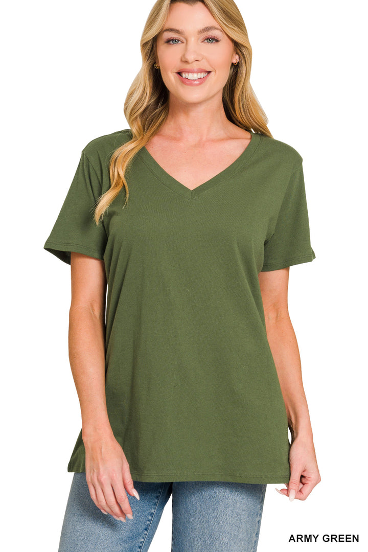 Cotton short sleeve v-neck tee