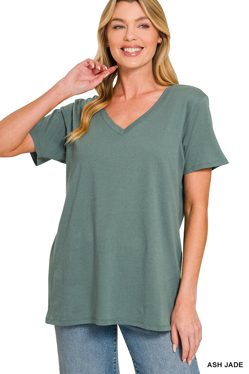 Cotton short sleeve v-neck tee