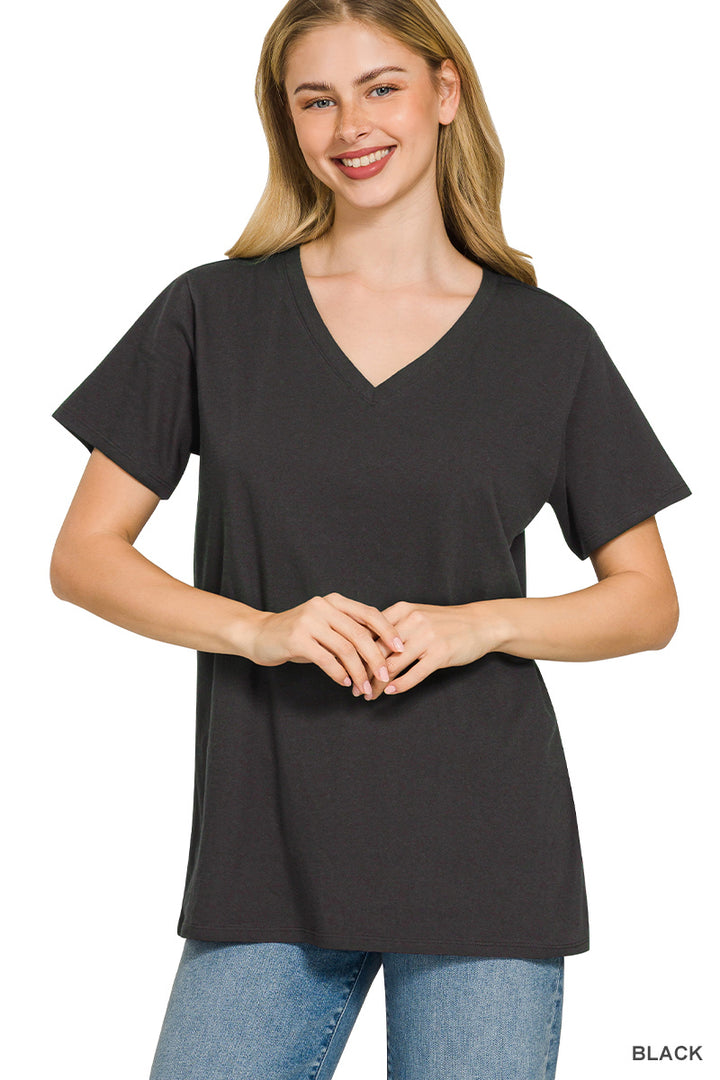 Cotton short sleeve v-neck tee