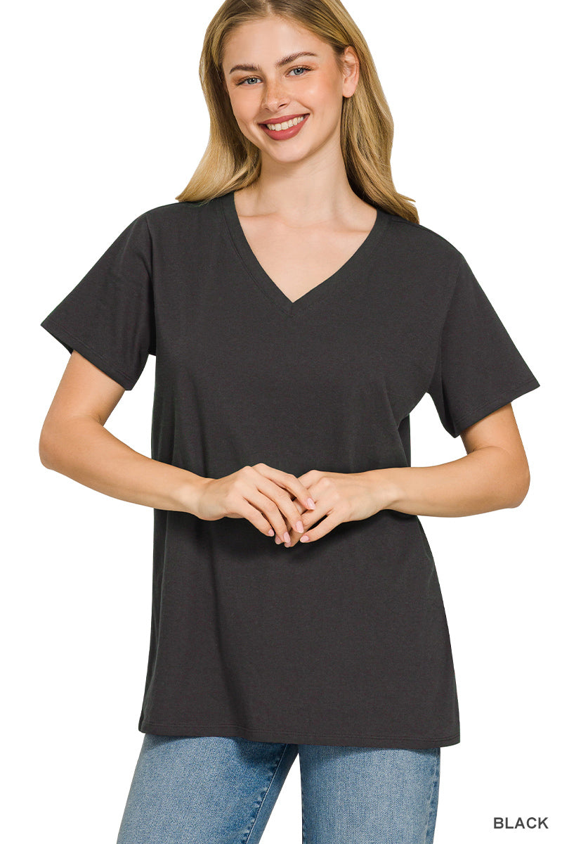 Cotton short sleeve v-neck tee
