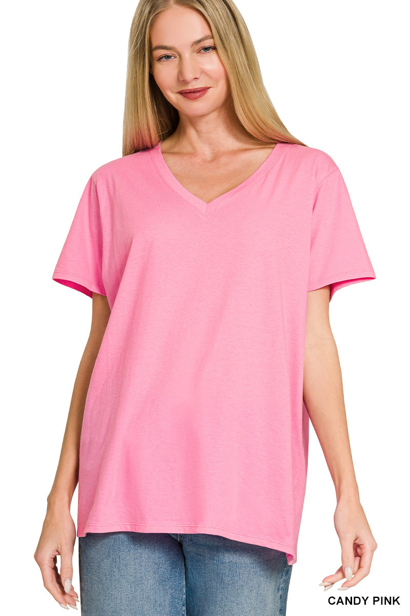 Cotton short sleeve v-neck tee