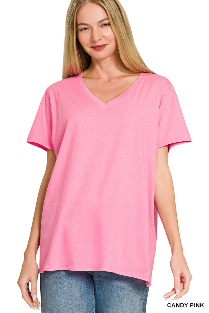 Cotton short sleeve v-neck tee