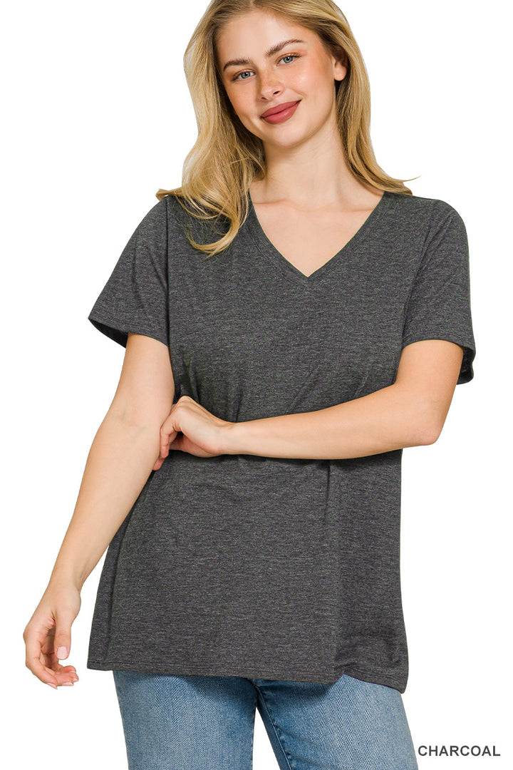 Cotton short sleeve v-neck tee