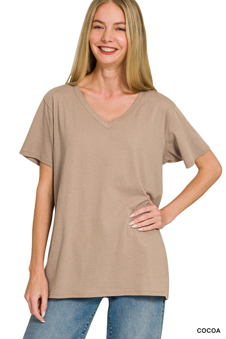 Cotton short sleeve v-neck tee