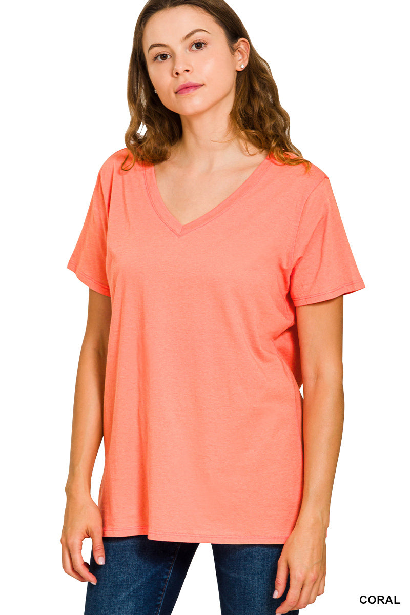 Cotton short sleeve v-neck tee