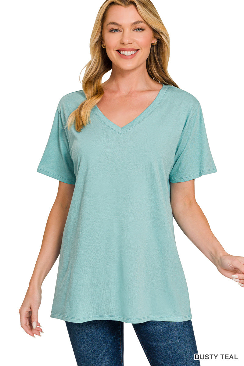 Cotton short sleeve v-neck tee