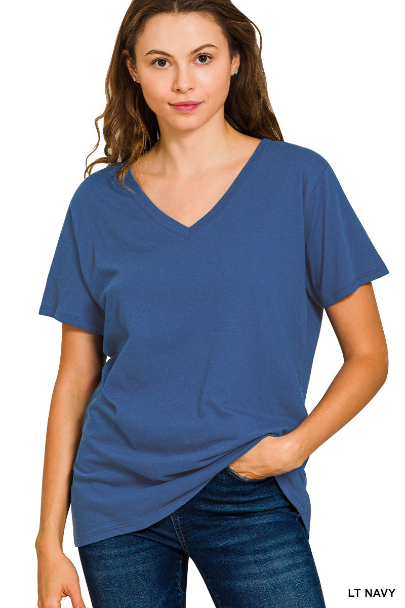 Cotton short sleeve v-neck tee