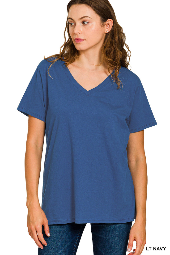 Cotton short sleeve v-neck tee