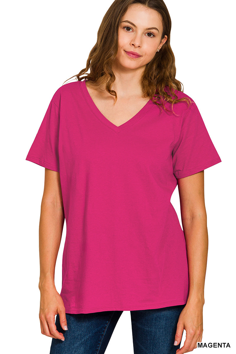 Cotton short sleeve v-neck tee