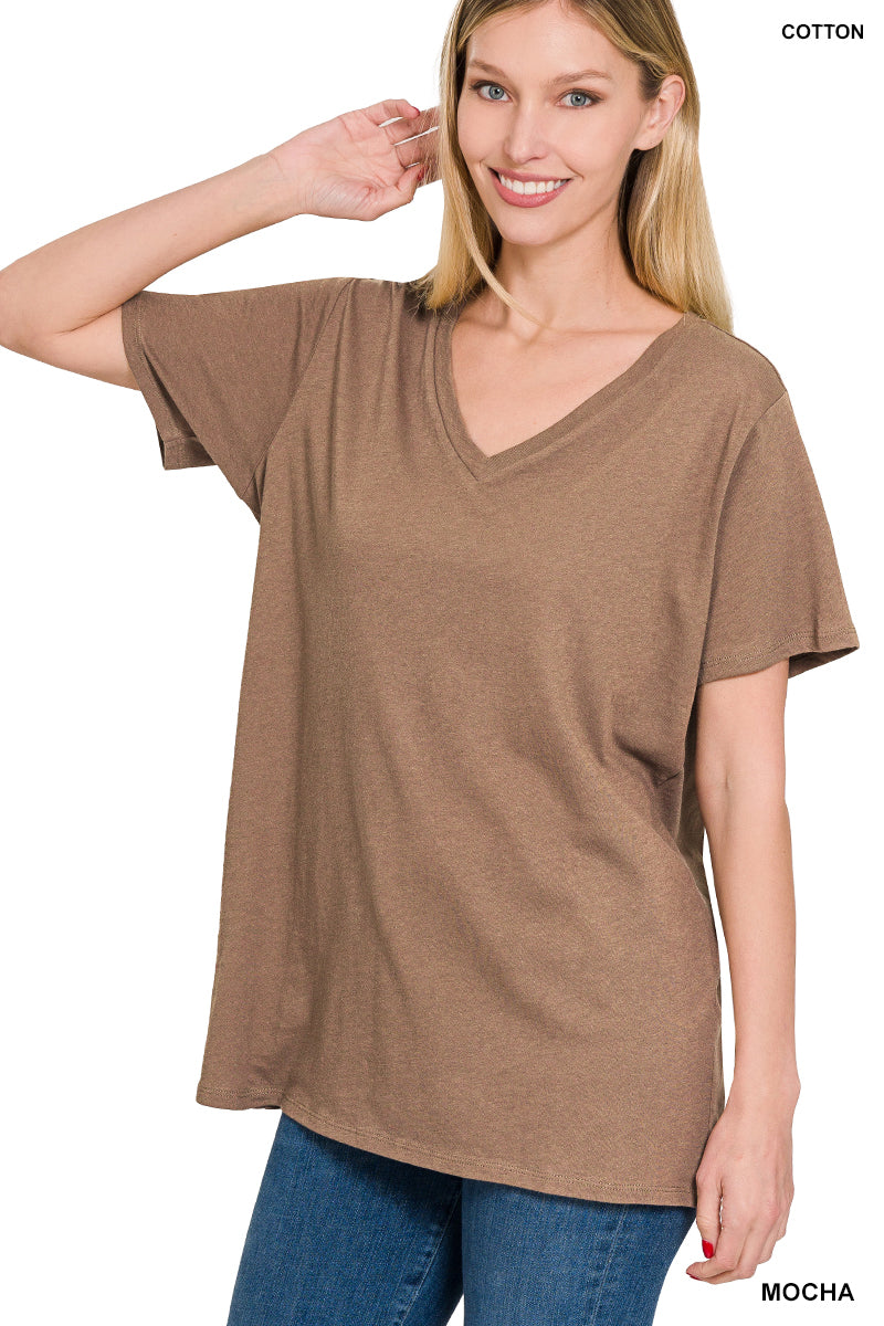 Cotton short sleeve v-neck tee